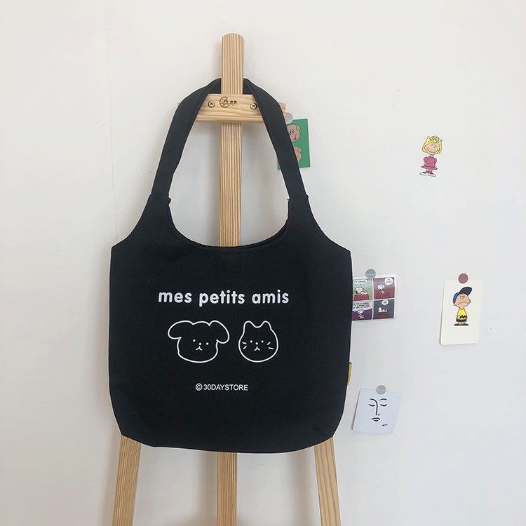 Túi tote vải canvas đeo vai hình gấu cute phong cách hàn quốc