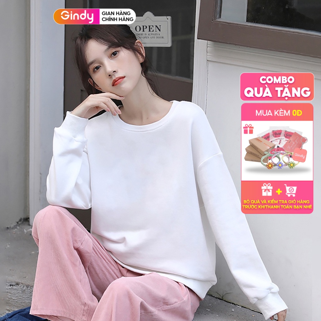 Áo nỉ sweater trơn dài tay nữ GINDY hoodie trơn basic form rộng đơn giản nhiều màu sắc thời trang thu đông A017