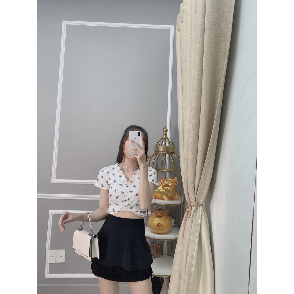 Áo nữ kiểu bánh bèo 2023 thun croptop phong cách Hàn Quốc