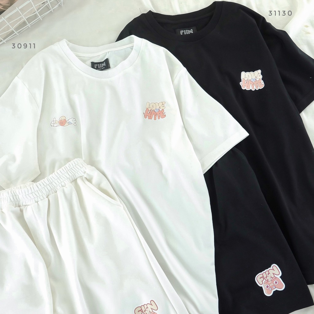 Set thun LOVE HATE nhiều màu form rộng dễ mặc basic unisex (có ảnh thật shop chụp) - Made by Fiin