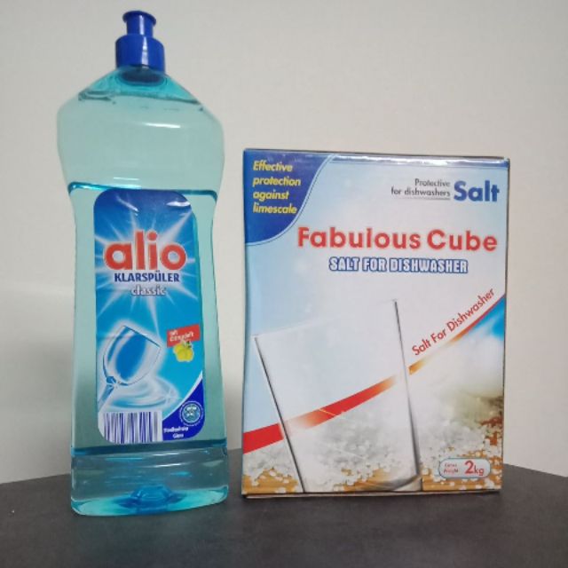 Combo nước làm bóng 1000ml+muối rửa bát 2kg chuyên dùng cho máy