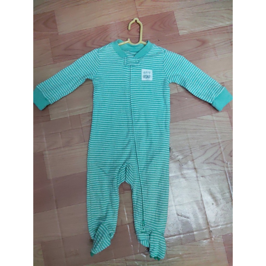 Body sleep, body liền tất vải cotton mềm mát cho bé, mẫu sọc xanh lá khóa kéo 2 chiều , size 0-9m