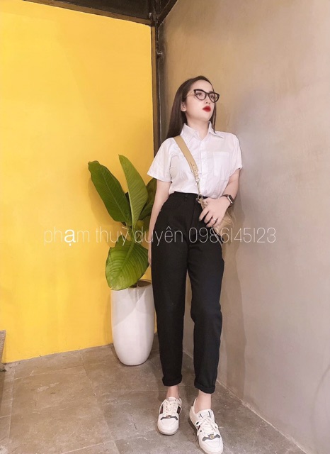 Quần bò baggy trơn 2 màu trắng/ đen size S M L