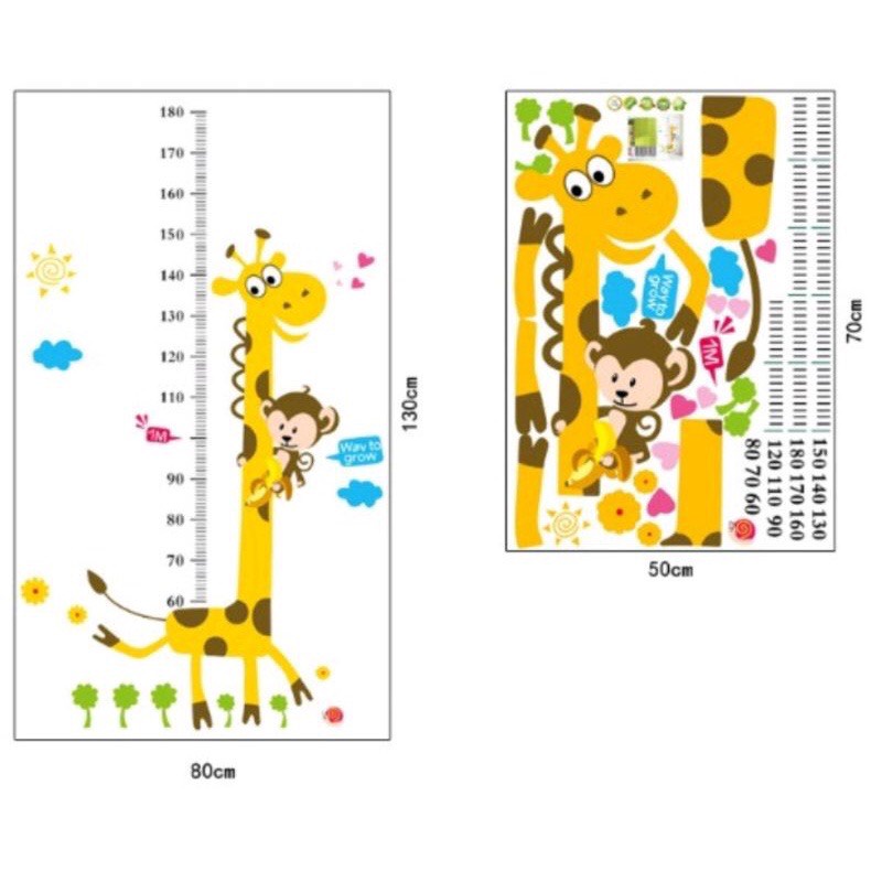 Decal dán tường đo chiều cao cho bé hình hươu cao cổ