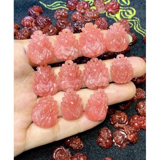 Mặt dây chuyền hồ ly chúa đá đào hoa thiên nhiên cao cấp có lỗ sâu