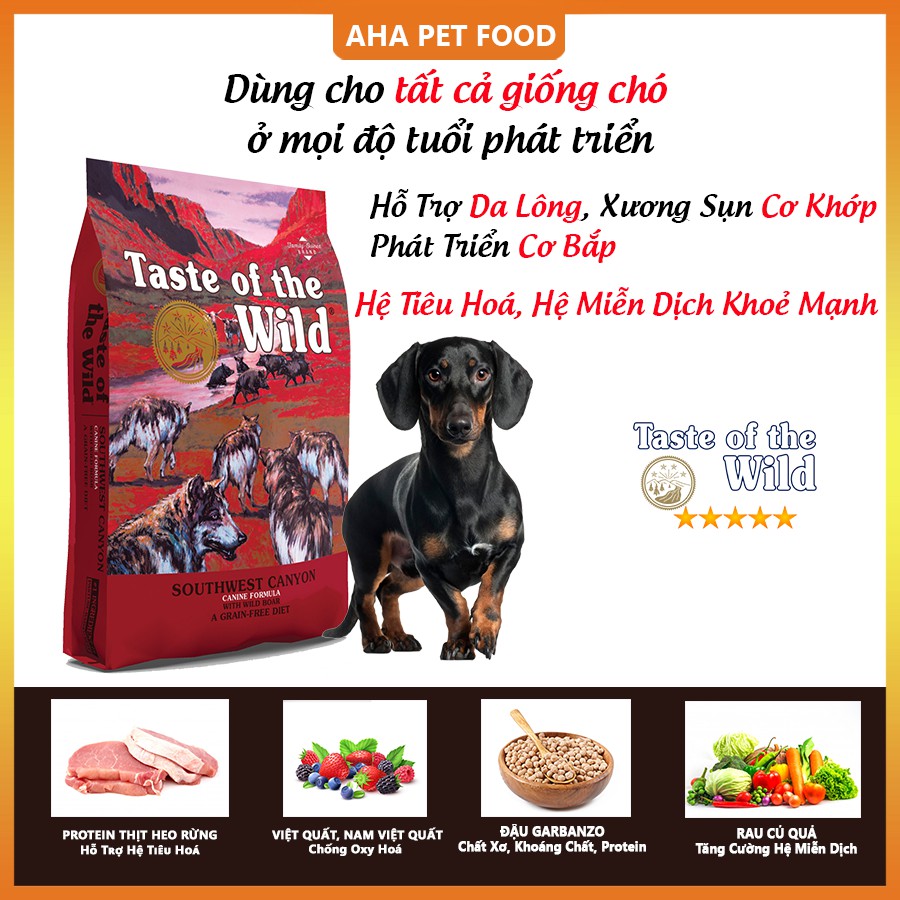 [Nhập Khẩu USA] Thức Ăn Cho Chó Lạp Xưởng Taste Of The Wild Bao 500g -  Southwest Canyon Thịt Heo, Trái Cây Rau Củ Quả