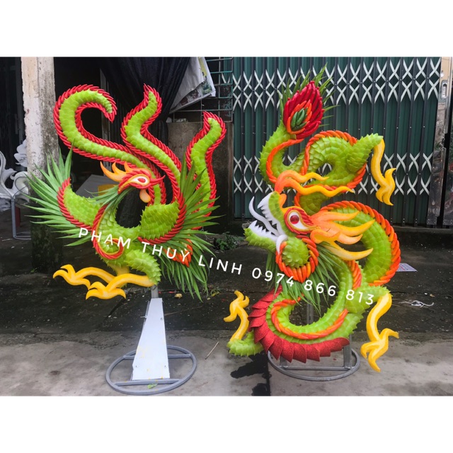1 Cặp cốt rồng phượng vẩy nhựa lên thành phẩm  phục vụ ngành tráp cưới hỏi, sự kiện