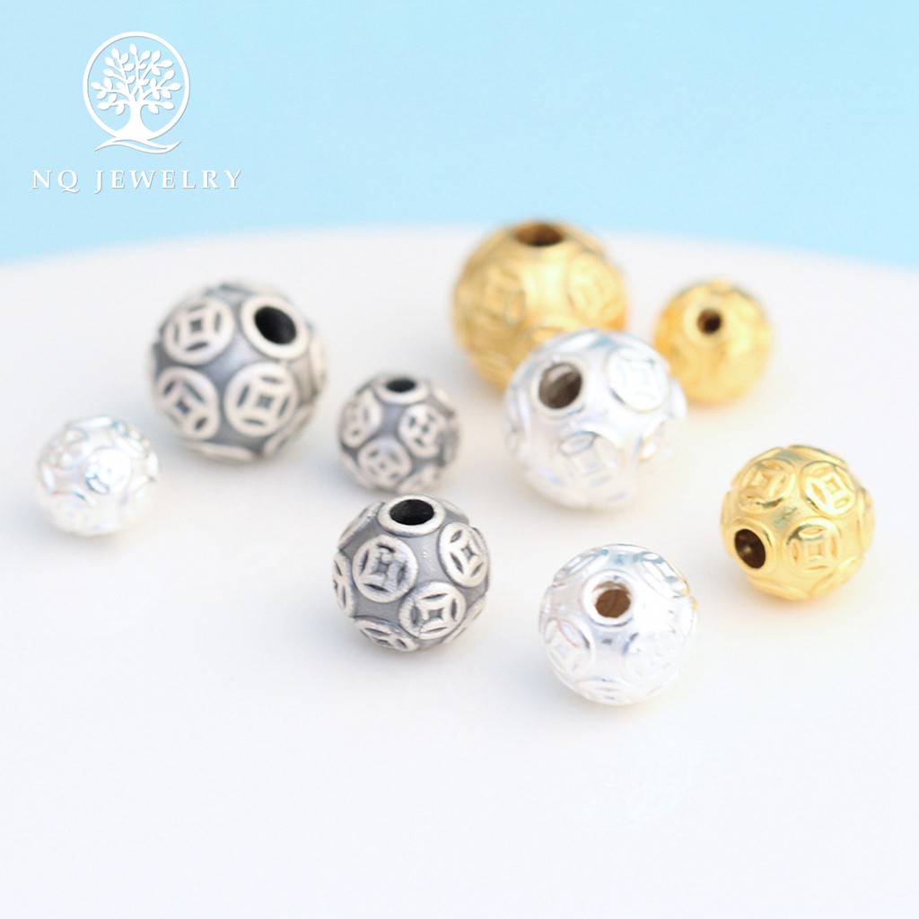 Charm bạc đồng tiền tròn xỏ ngang mạ vàng - NQ Jewelry