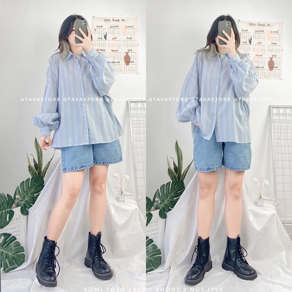 Quần short jean 2 nút
