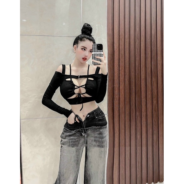 ÁO THUN TĂM KIỂU XẺ DÂY DÁNG ÔM SEXY TAY DÀI MS14010