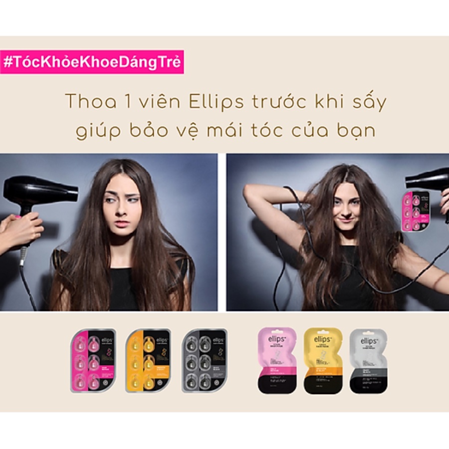 Vỉ 6 Viên Serum Dưỡng Tóc Ellips Hair Vitamin Giảm Rụng Phục Hồi, Nuôi Dưỡng Tóc Óng Mượt - Tóc Yếu, Uốn Nhuộm, Xoăn