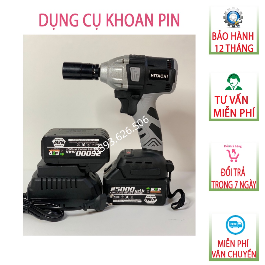 Máy Khoan Pin-Siết Bulong Hitachi 3 chức năng mở bulong khoan và bắn vít,hàng loại 1 lõi đồng không chổi than