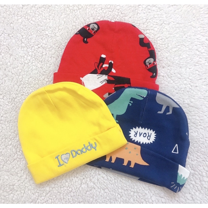 Set mũ sơ sinh 3 chiếc chất thun cotton cho bé trai và bé gái