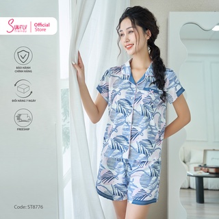 Bộ Đồ Mặc Nhà Nữ Pyjamas Lụa SUNFLY Áo Cộc Quần Sooc ST8776