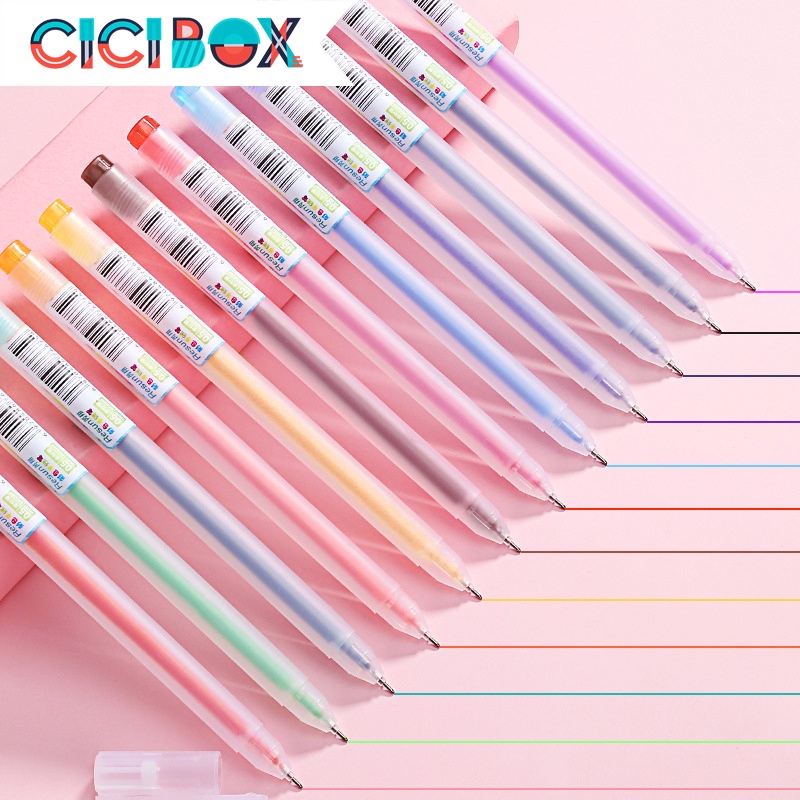 Bộ 12 Bút Gel Nhiều Màu Resun Với Ngòi 0.5mm Tiện Lợi, bút viết calligraphy ngòi 0.5mm nhiều màu đáng yêu CICIBOX