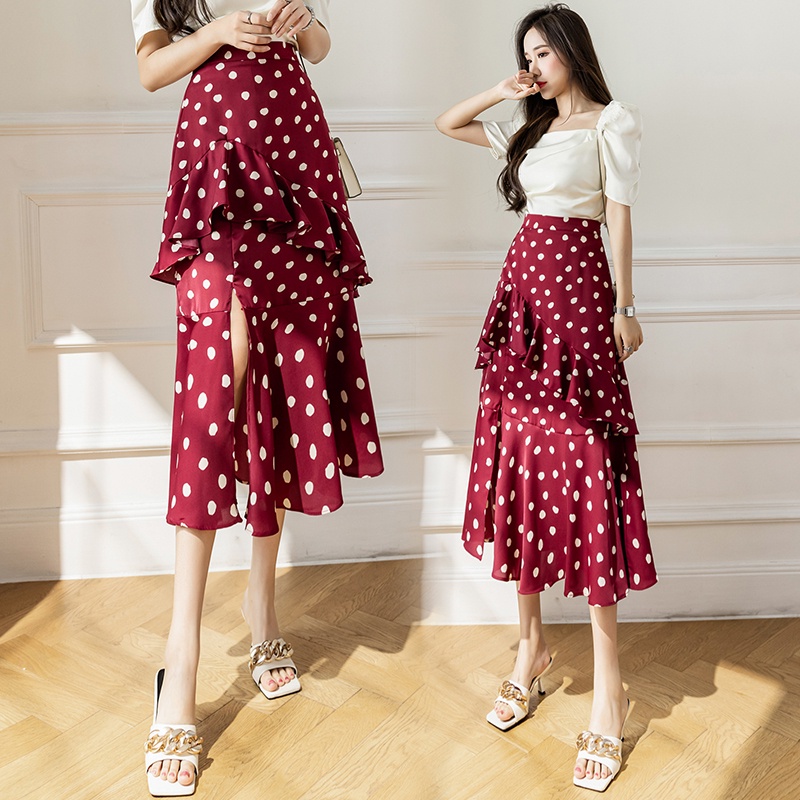 Chân Váy Chiffon Dài Xếp Tầng Họa Tiết Chấm Bi Phong Cách Mùa Hè Tinh Tế Cho Nữ