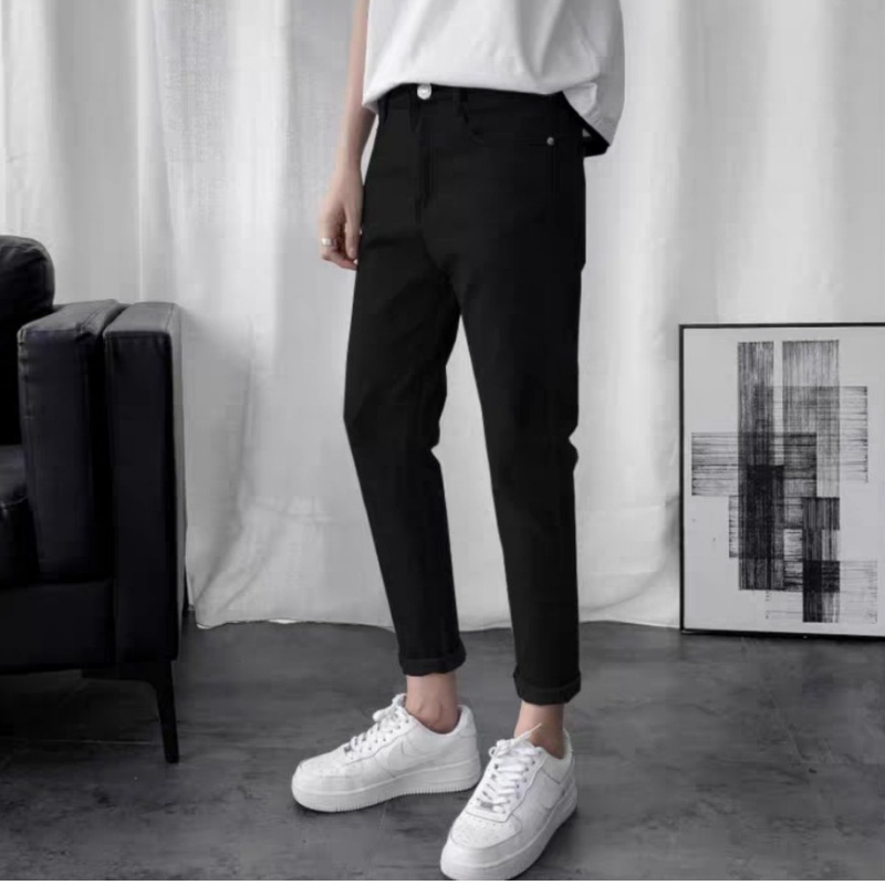 Quần Jeans Skinny,Mẫu quần jean nam đen [ Trơn &amp; Rách gối ] ống đứng tôn dáng - vải jeans bò co giãn 4 chiều cao cấp!