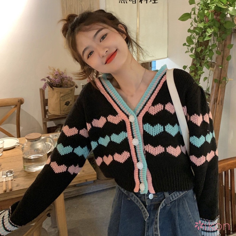 Áo Khoác Cardigan Dài Tay Cổ Chữ V Phối Màu Xinh Xắn Dành Cho Nữ