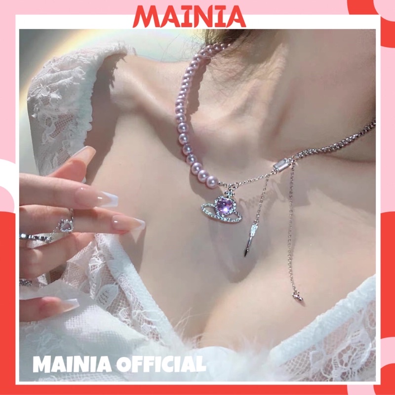 [Siêu Đẹp] Choker Vòng Cổ Hàn Quốc Mặt Địa Cầu Đính Đá Màu Tím Cao Cấp Mainia Shop