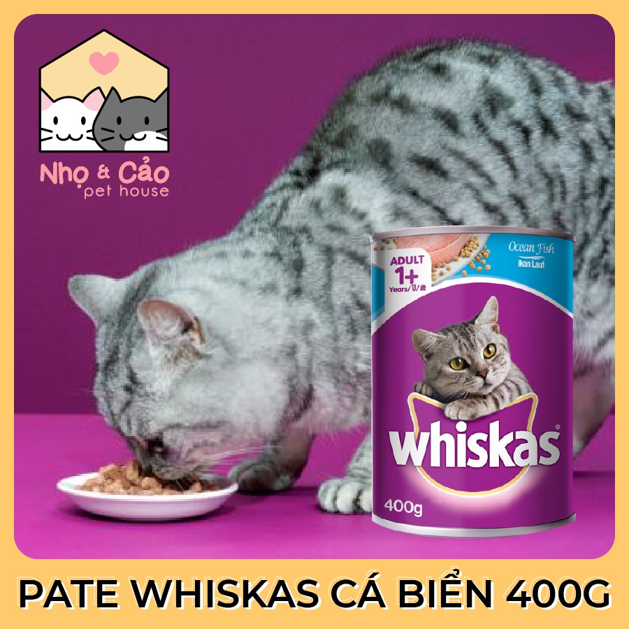 PATE WHISKAS VỊ CÁ BIỂN LON 400G CHO MÈO SIÊU RẺ - Thơm ngon, Bổ dưỡng, Đầy đủ dưỡng chất cho mèo mọi lứa tuổi