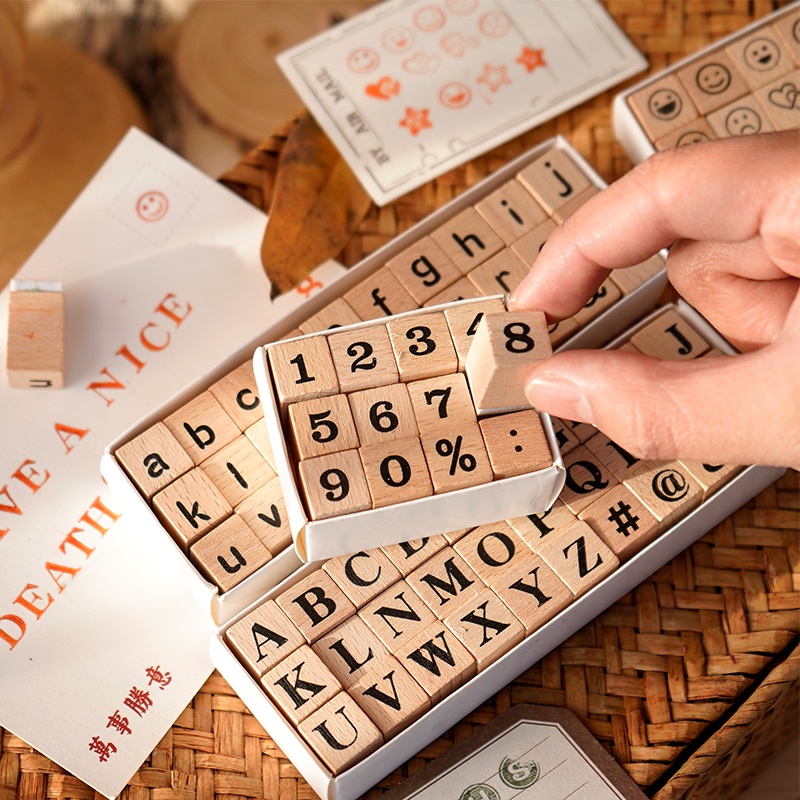 Bộ Con Dấu Gỗ Chữ Số Alphabt Dùng Trang Trí Sổ Tay DIY