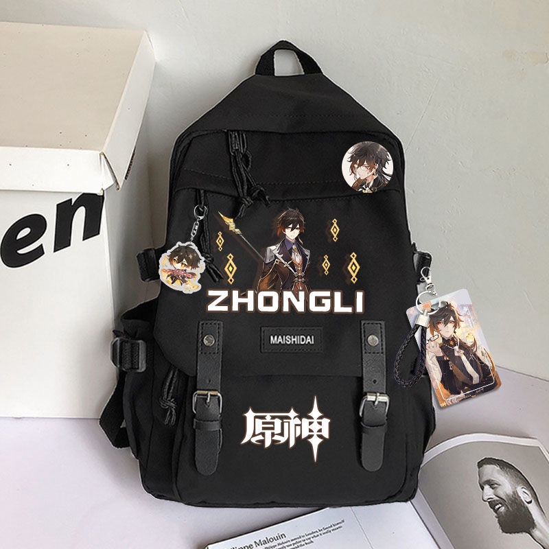 Genshin impact cặp học sinh nam và nữ ba lô hợp thời trang túi xách bình thường Twenty Zhongli Ganyu Keqing 6U6I