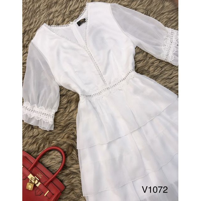 [ xả kho ] MiD Đầm cổ V 3 tầng V1072 Mie Design ảnh thật