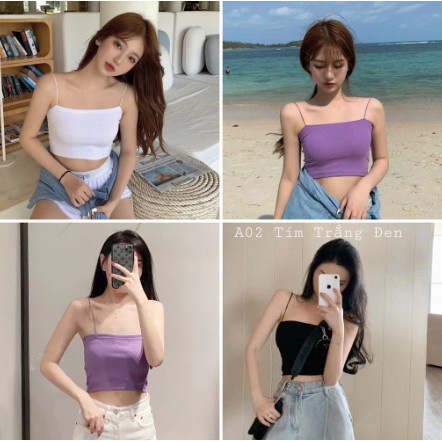 Áo hai dây thun tăm sợi bún, áo hai dây croptop ôm sát nhiều màu sắc