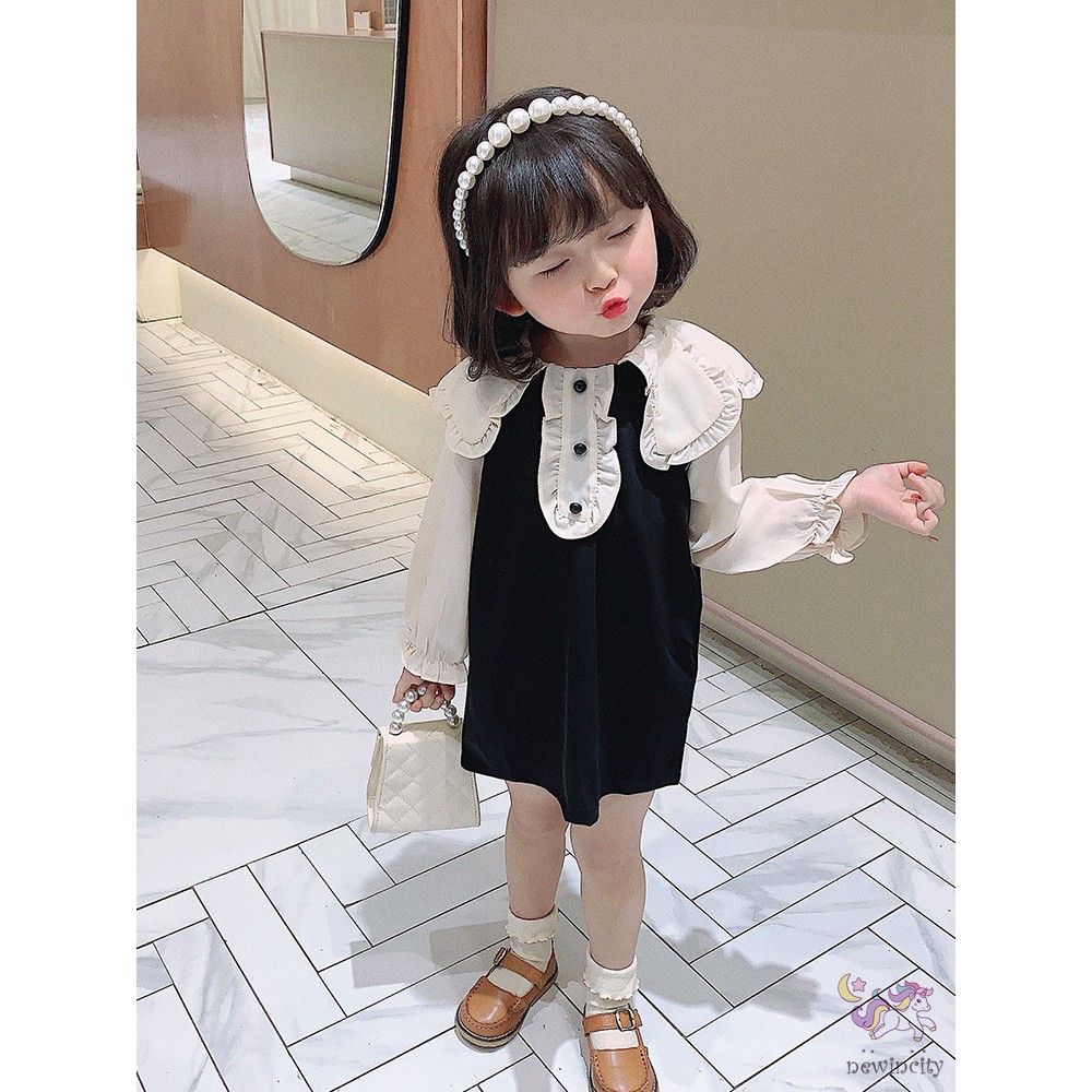 Đầm tay dài phối màu thời trang cho bé gái