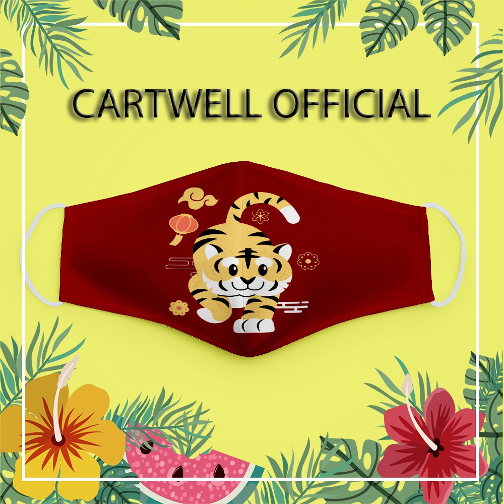 Khẩu trang năm mới happy new year tết nhâm dần 2022 cát tường tài lộc CARTWELL phòng ô nhiễm chống giọt bắn dây đeo mềm