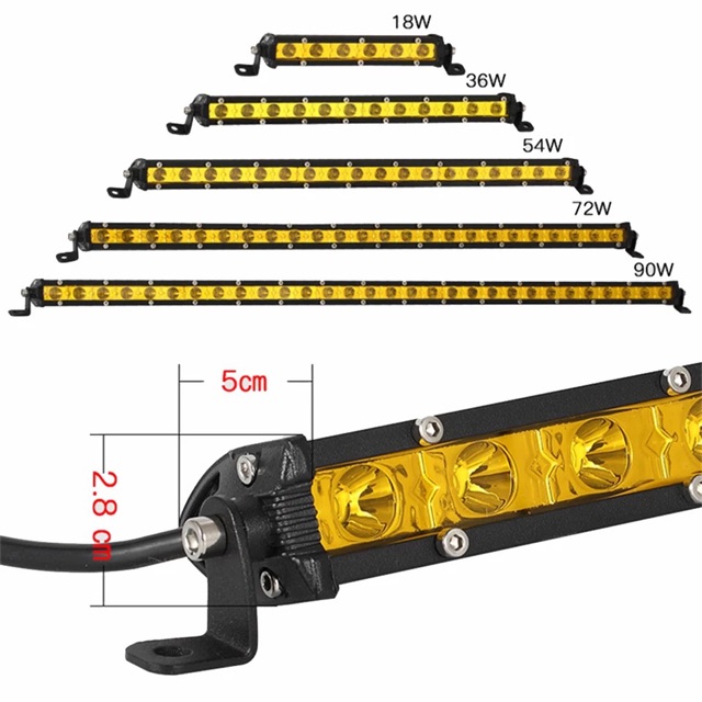 Đèn trợ sáng ô tô led bar 18w- 23cm ánh vàng + ánh trắng B