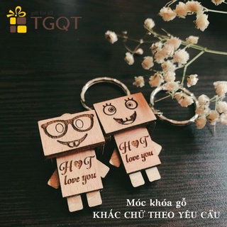 (Mua 5 tặng 1) Móc khóa gỗ khắc tên theo yêu cầu - móc khóa danbo - móc khóa cặp - quà tặng tình yêu