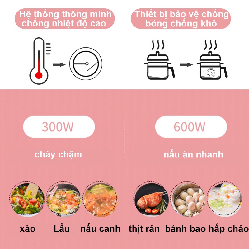 Nồi Cơm Điện Hai Lớp Đa Năng Cao Cấp Có Thể Hấp Chiên Xào Rán Luộc Lẩu Điện Mini Nồi Phở Chống Dính 1.2L