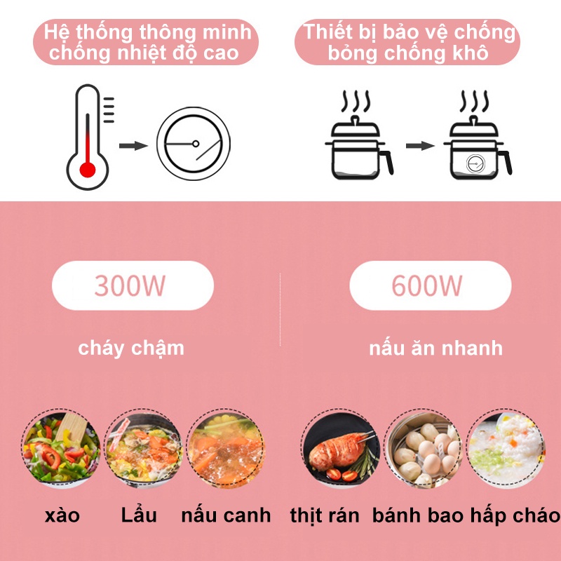 Nồi Cơm Điện Hai Lớp Đa Năng Cao Cấp Có Thể Hấp Chiên Xào Rán Luộc Lẩu Điện Mini Nồi Phở Chống Dính 1-2L