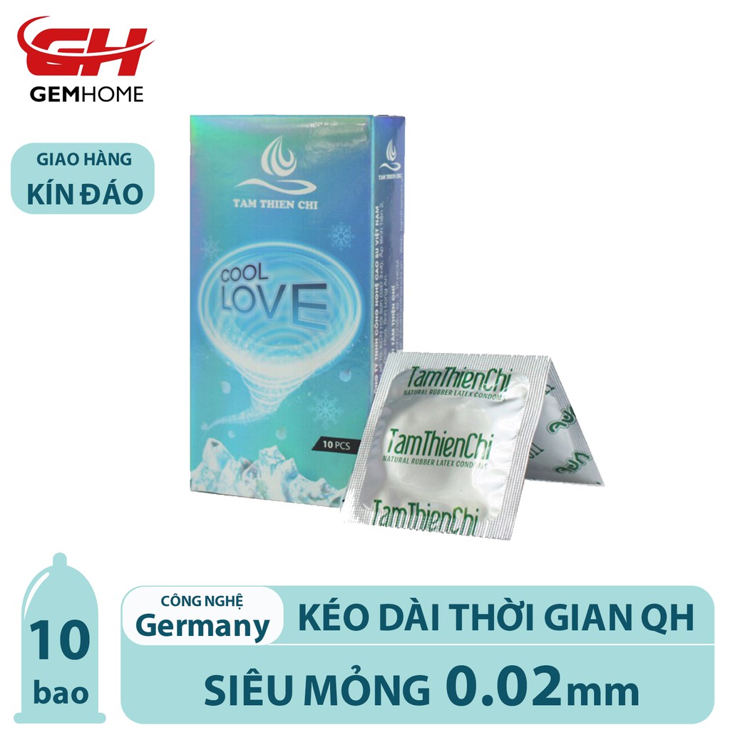 Hộp 10 Bao Cao Su Tâm Thiện Chí Cooling, chống xuất sớm khi qh, bcs siêu mỏng tận hưởng trọn cảm giác GEMHOME