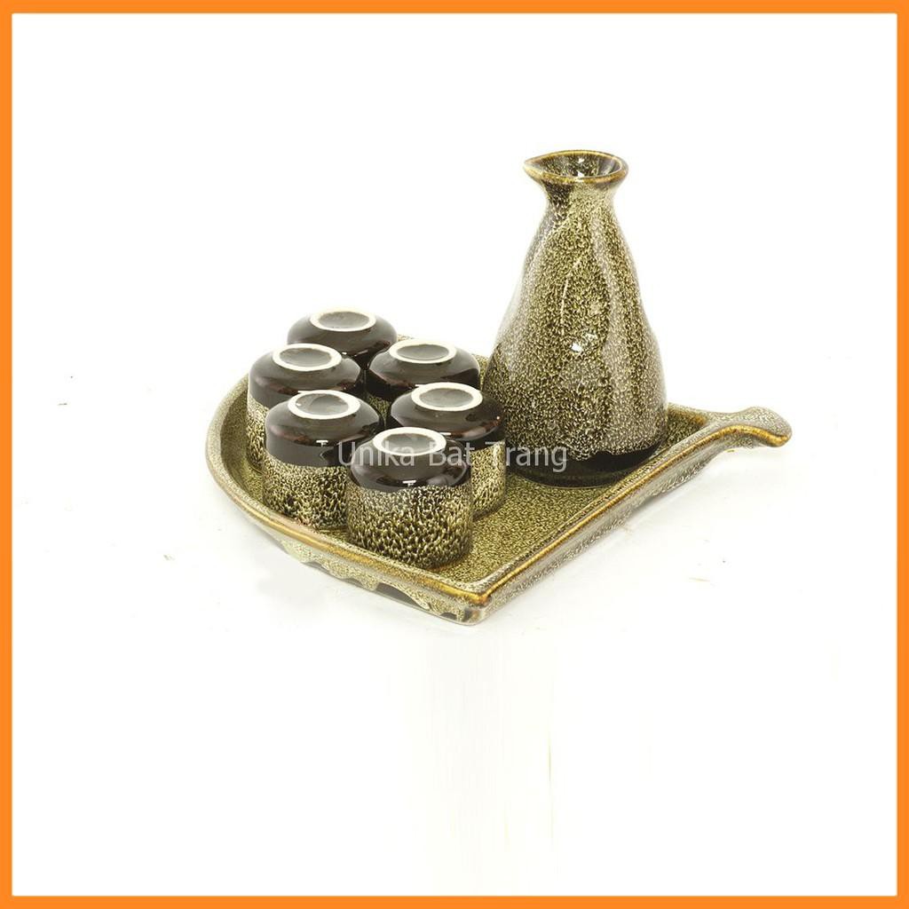 Bộ Bình Và Chén Rượu Sake Men Gấm Vàng