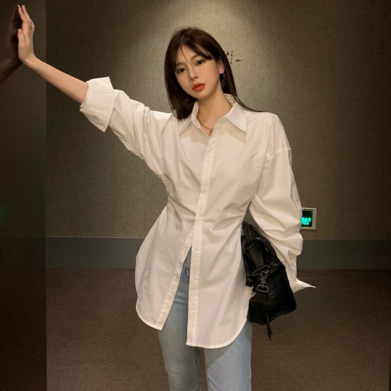 SUXI Áo Sơ Mi Tay Dài Dáng Ôm Chiết Eo Phong Cách Hàn Quốc Dành Cho Nữ