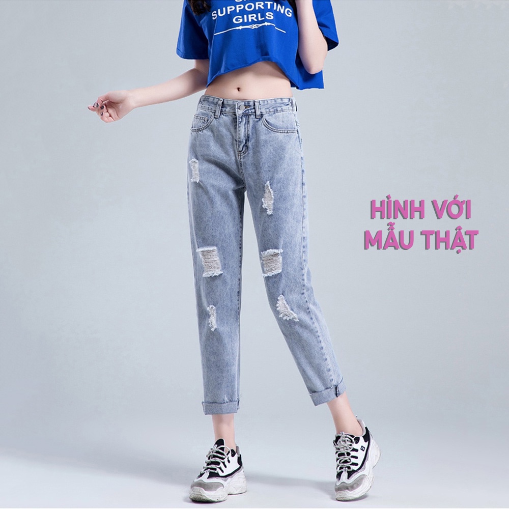 Quần baggy nữ quần jean cao cấp rách gối form lững chất vải denim dày dặn Tulibs 275