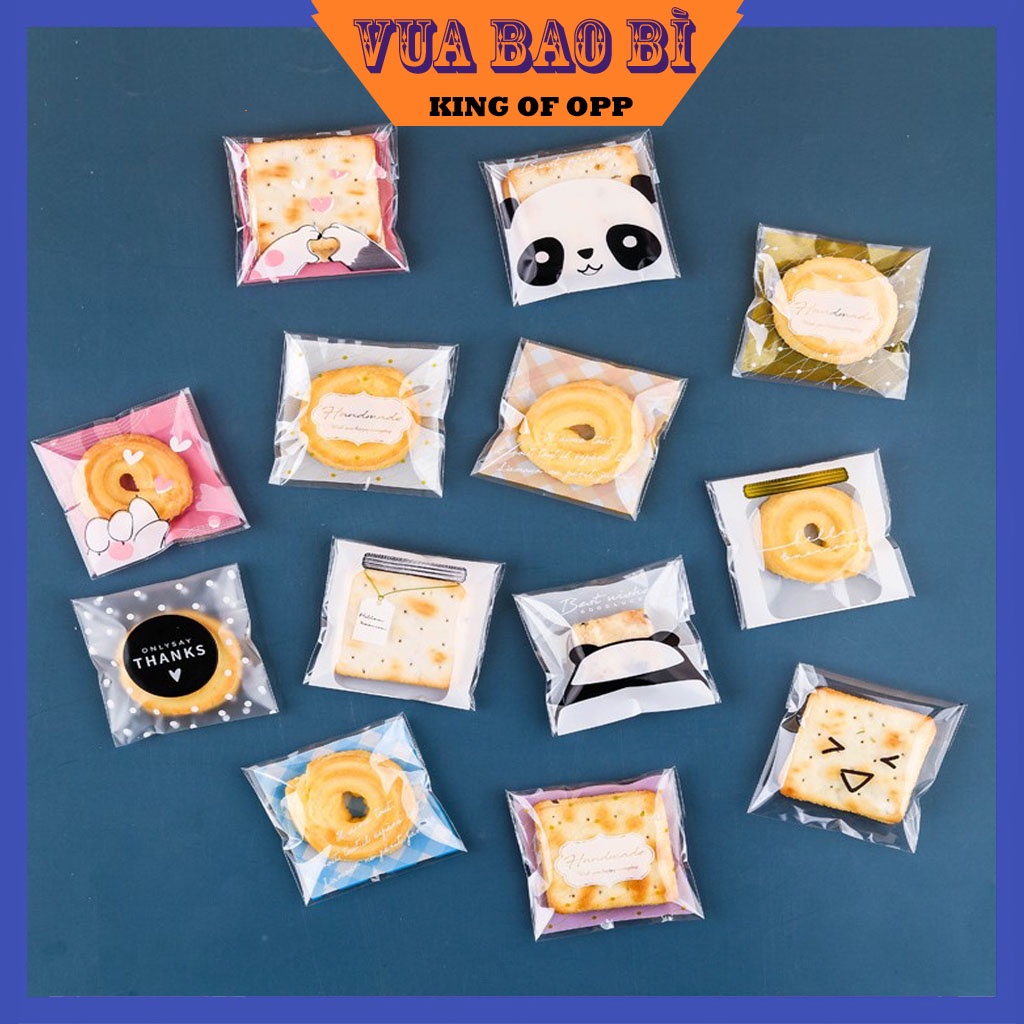 Túi đựng bánh kẹo hoạ tiết, trong dán miệng 7*7+3, 100túi/sp - VUA BAO BÌ