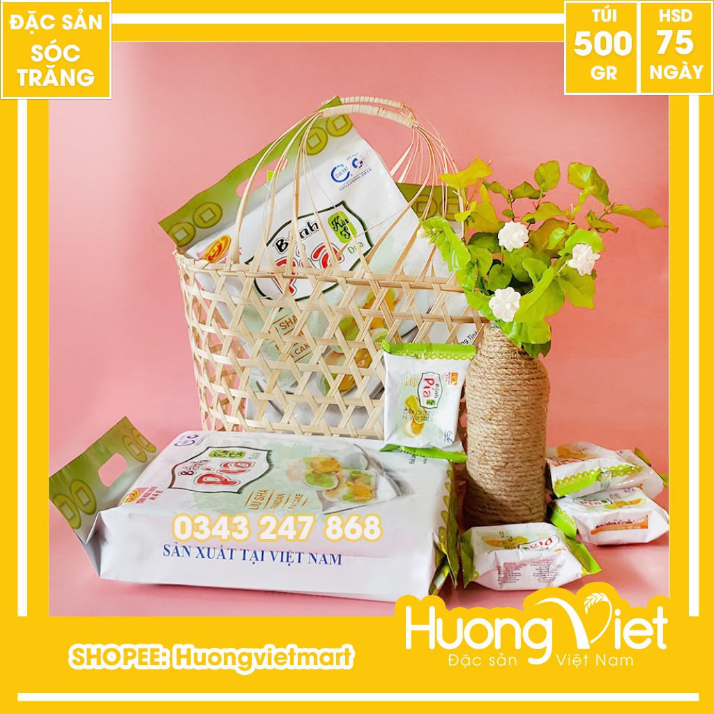 Bánh pía kim sa Tân Huê Viên đậu xanh lá dứa tan chảy 500g, bánh pía không sầu riêng trứng chảy [LÁ DỨA TÚI 12 BÁNH]