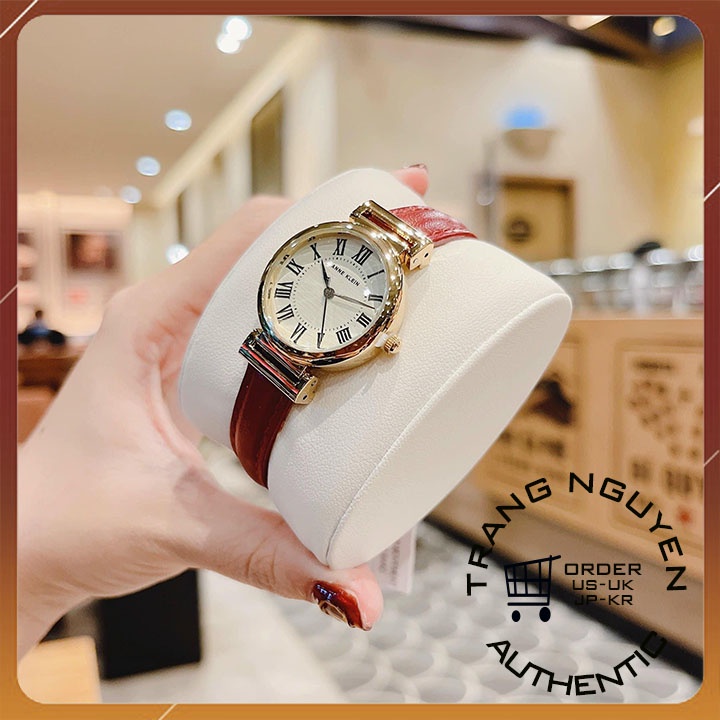 Đồng hồ nữ dây da mặt tròn đường kính 28mm đồng hồ đeo tay nữ chính hãng đẹp chống nước Anne Klein AK/2246CRRD