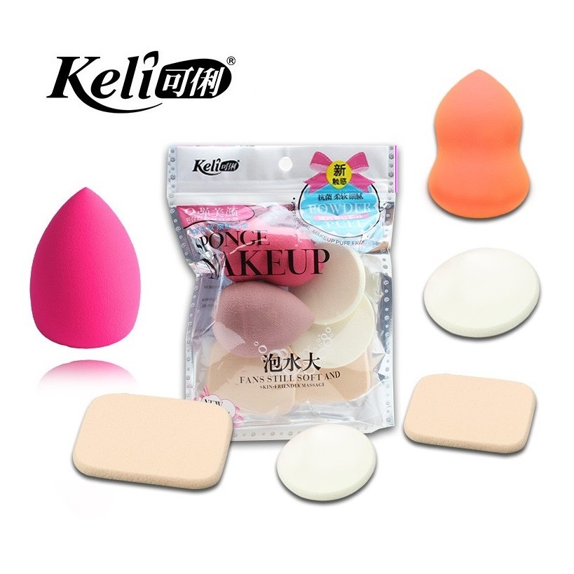 [Mút trang điểm] Bộ Set 6 Bông Mút Trang Điểm cao su tự nhiên Keli Sponge Makeup