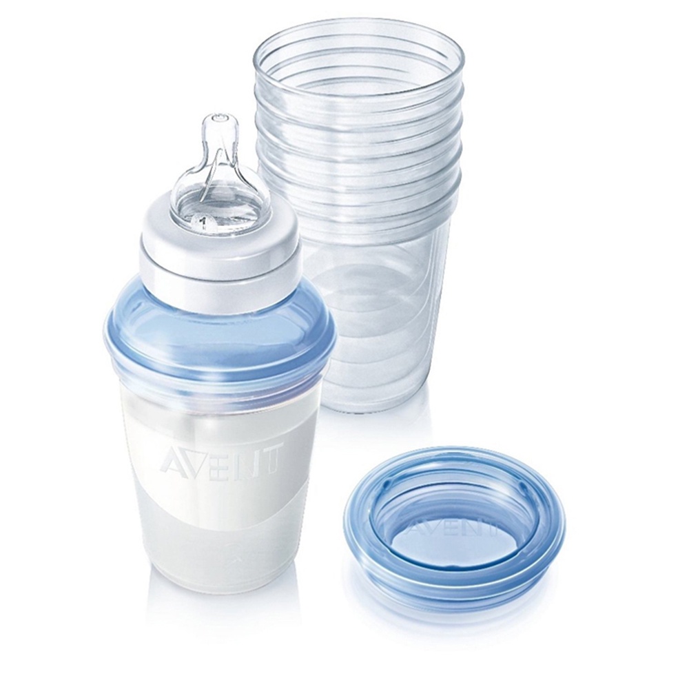 Set 10 cốc trữ sữa Philips Avent 180ml SCF618/10 tặng kèm cổ nối bình - Monnie Kids