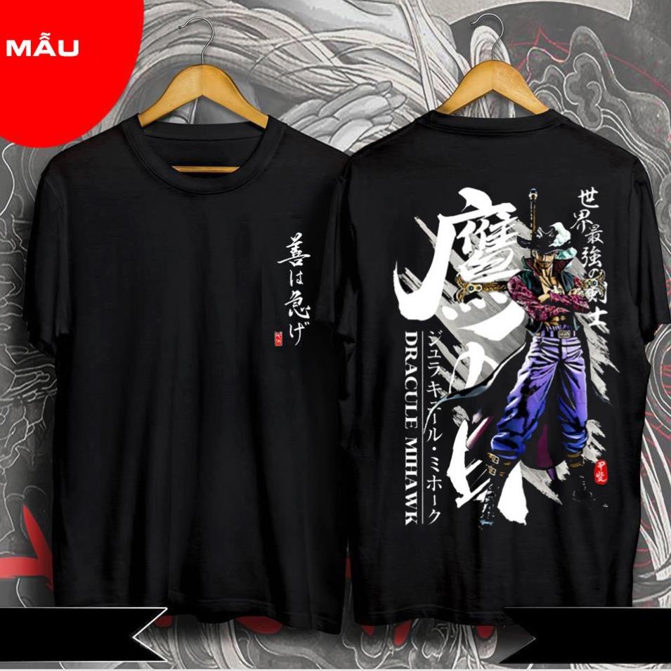 Áo thun One Piece Mihawk Mắt diều hâu cựu thất vũ hải mẫu mới màu Đen Trắng áo đẹp mát