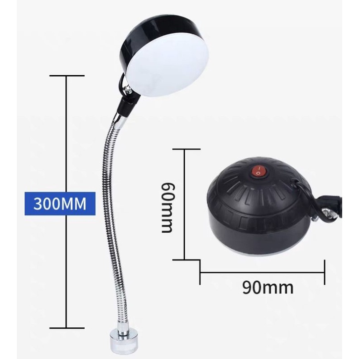Đèn kỹ thuật 220v-12w đế từ gắn máy khoan bàn, phay, tiện TẶNG 3 CÂY THƯỚC 15CM, 20CM, 30CM BẰNG THÉP KHÔNG RỈ