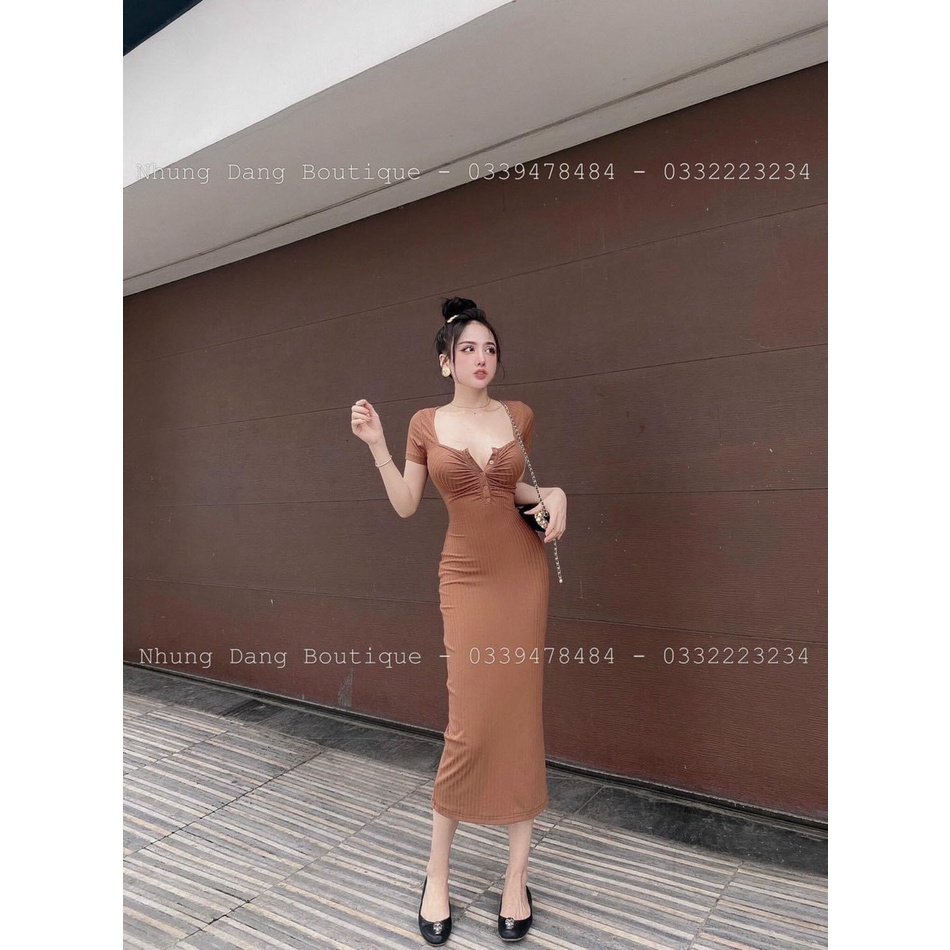 [MẪU MỚI] Đầm Cổ Vuông Nút Ngực Tay Ngắn Chất Thun Gân Thích Hợp Mặc Đi Tiệc Đi Làm Đi Chơi Phù Hợp Với Mọi Phong Cách