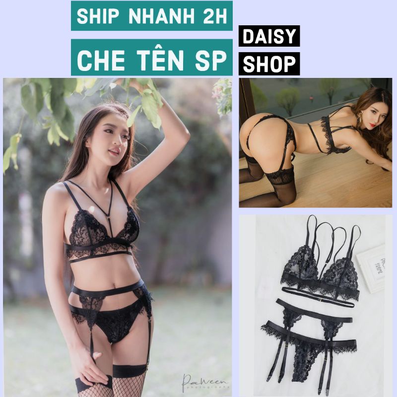 Bộ đồ lót ren gợi cảm sexy kèm kẹp tất 2021