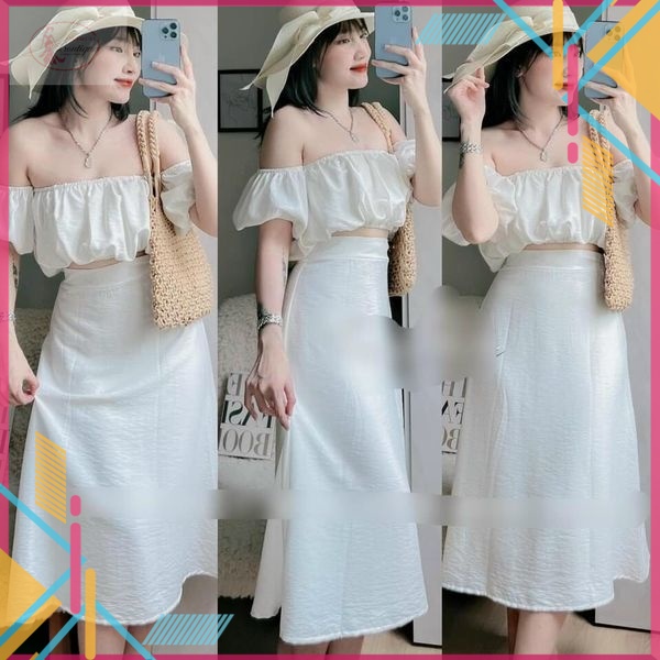 Đầm trễ vai trắng tiểu thư cực xinh xắn, thanh lịch, trẻ trung, chất đũi xuất xịn mềm mịn, mát, bền đẹp