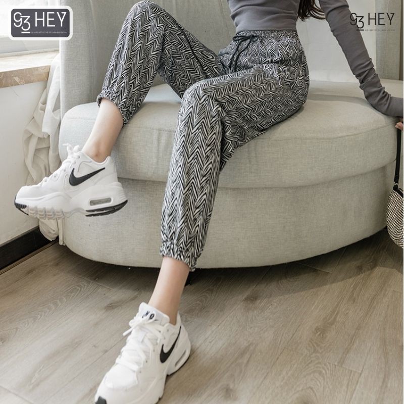 Quần Jogger Nữ Họa Tiết Hoa Văn Dáng Dài Bo Gấu Lưng Cao Cạp Rút Dây Có Túi 93Hey QJG02