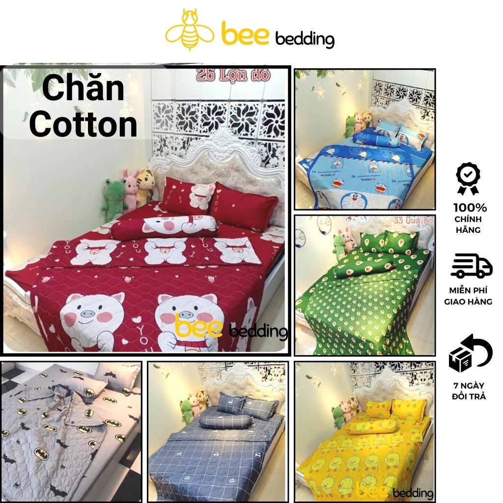 Chăn mùa hè cotton poly Bee Bedding, dùng mùa xuân hè thu, chăn trần bông 3 lớp, mua cái chăn mền vải dầy giá lại rẻ